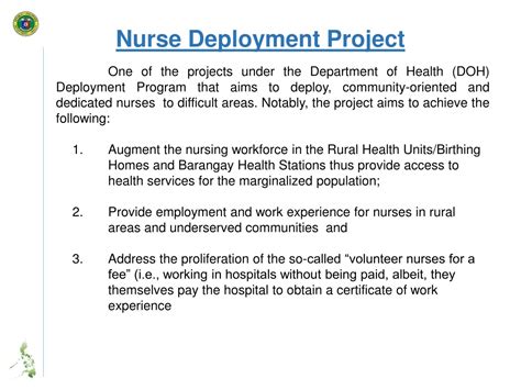 nurse deployment program duties and responsibilities|Nurse Deployment Project (NDP) .